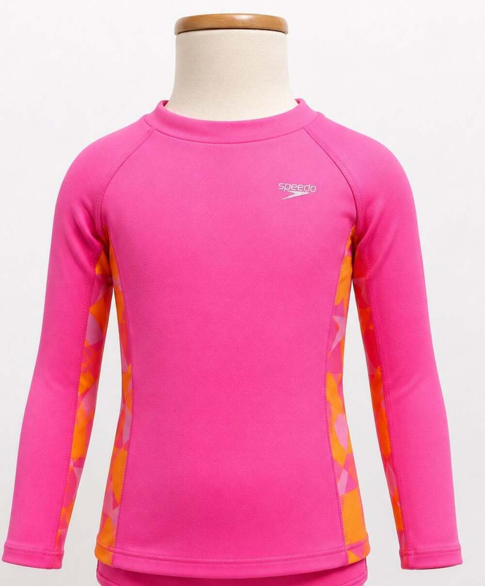 Speedo Girls Long Sleeve UV Swim Shirt Rashguard - Flare Pink